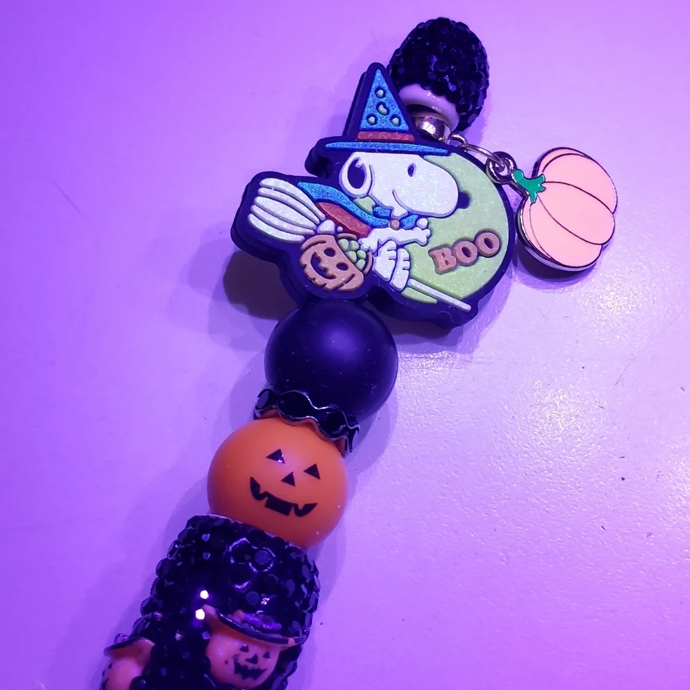 Handmade Rhinestone UV Halloween Pumpkin Snoopy Beaded Silicone Focal Bead Pen